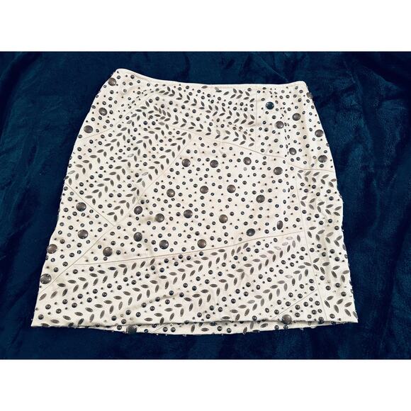 LAFAYETTE 148 OFF WHITE STUDDED SEQUINED COTTON/LYCRA SKIRT 8 - Picture 1 of 11